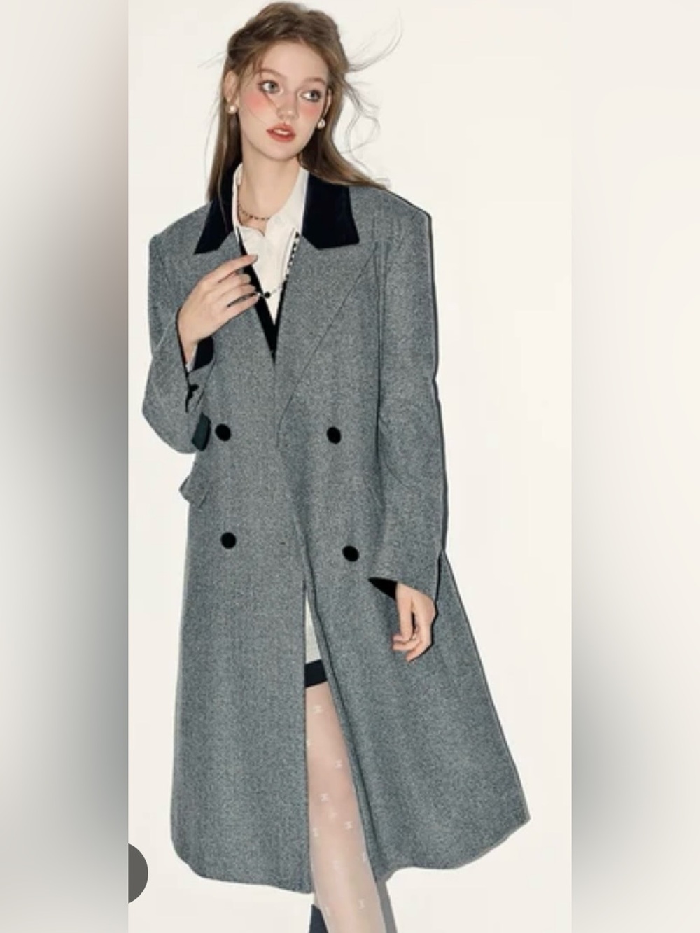Women's Alorna Petite Gray Jacket
Size S Double-Breasted Grey Wool-Blend